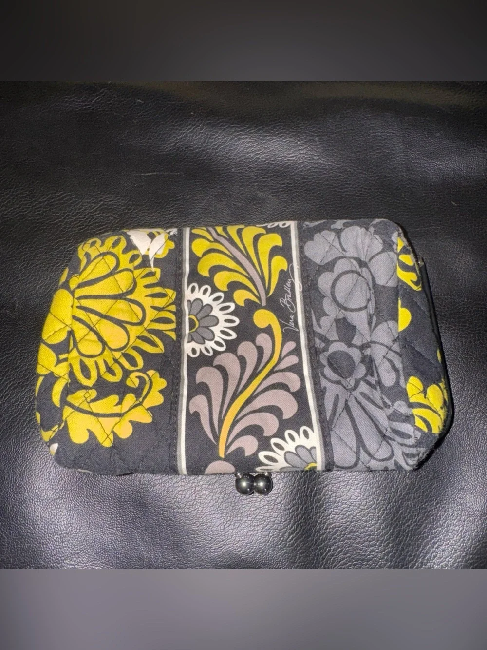 Vera Bradley Kiss & Make Up Cosmetic Bag Baroque Black Yellow Quilted Travel